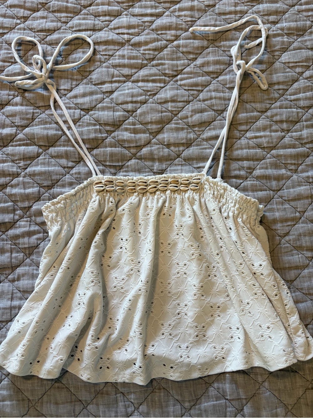 Mora Women’s Cream Eyelet Tie-Strap Tank Top size medium